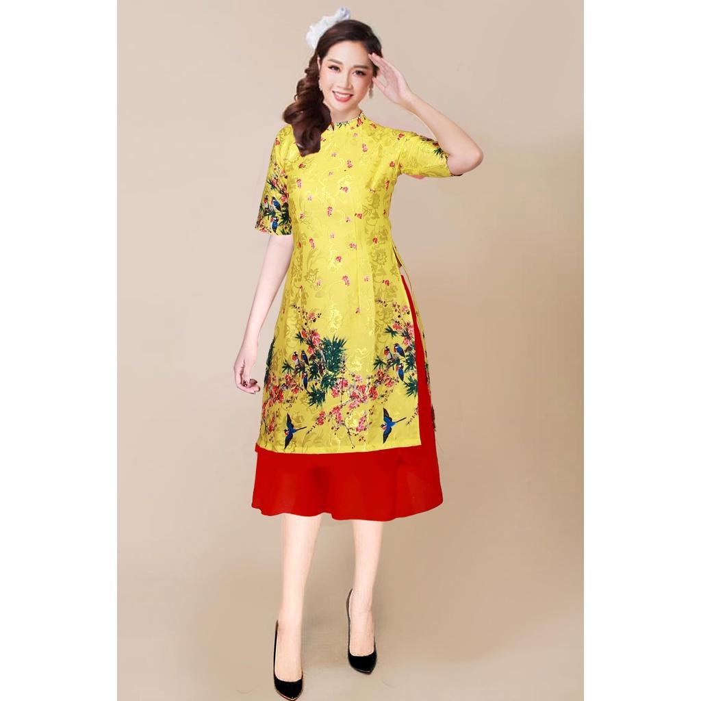 GIÁ XƯỞNG - Áo dài cách tân gấm in 3D