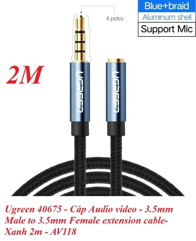 Ugreen UG40675AV118TK 2M màu Xanh Cáp âm thanh 3.5mm nối dài đầu nhôm - HÀNG CHÍNH HÃNG