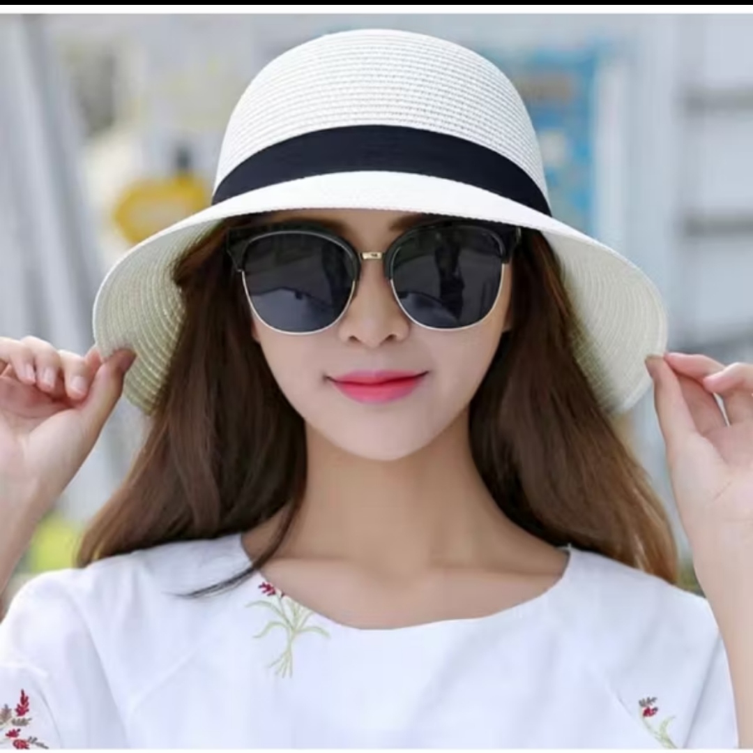 Nón vành rộng mũ vành đi biển nữ phối đai đen chất liệu cói thoáng mát đi biển du lịch dã ngoại dona25070901