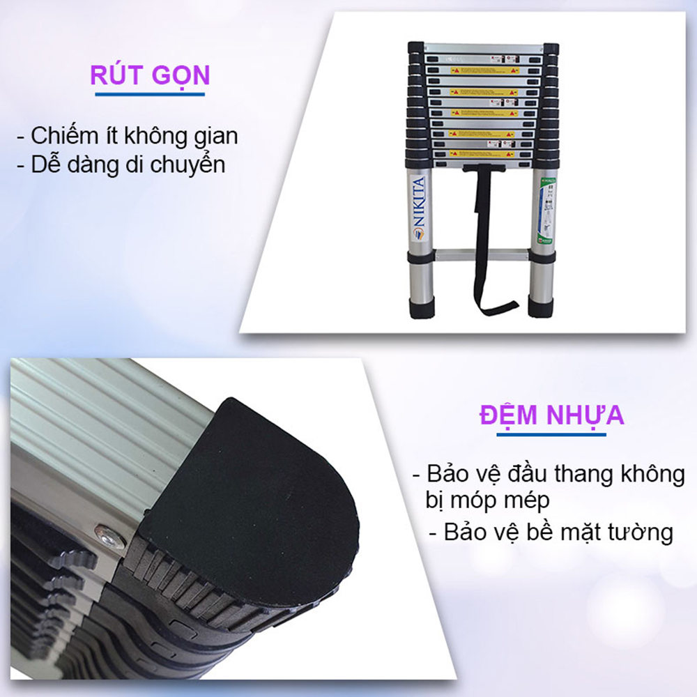 Thang nhôm rút gọn, an toàn, tiện dụng, đa năng - Nhôm 6063 không rỉ - Chính hãng NIKITA