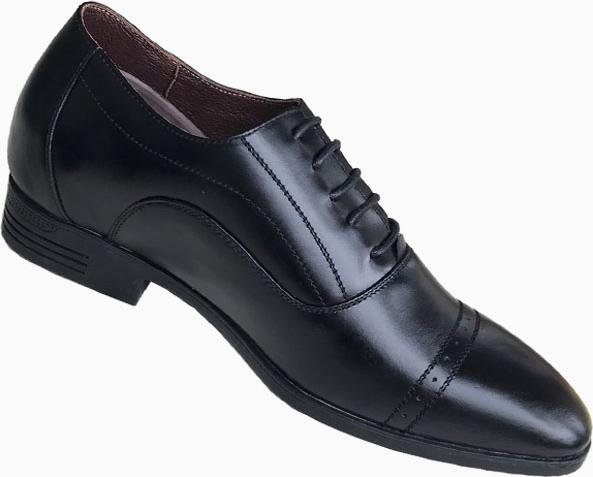 Giày tây nam|Giày nam da bò thật Trường Hải tăng chiều cao 6.5cm màu đen đế cao su chống mòn GT077