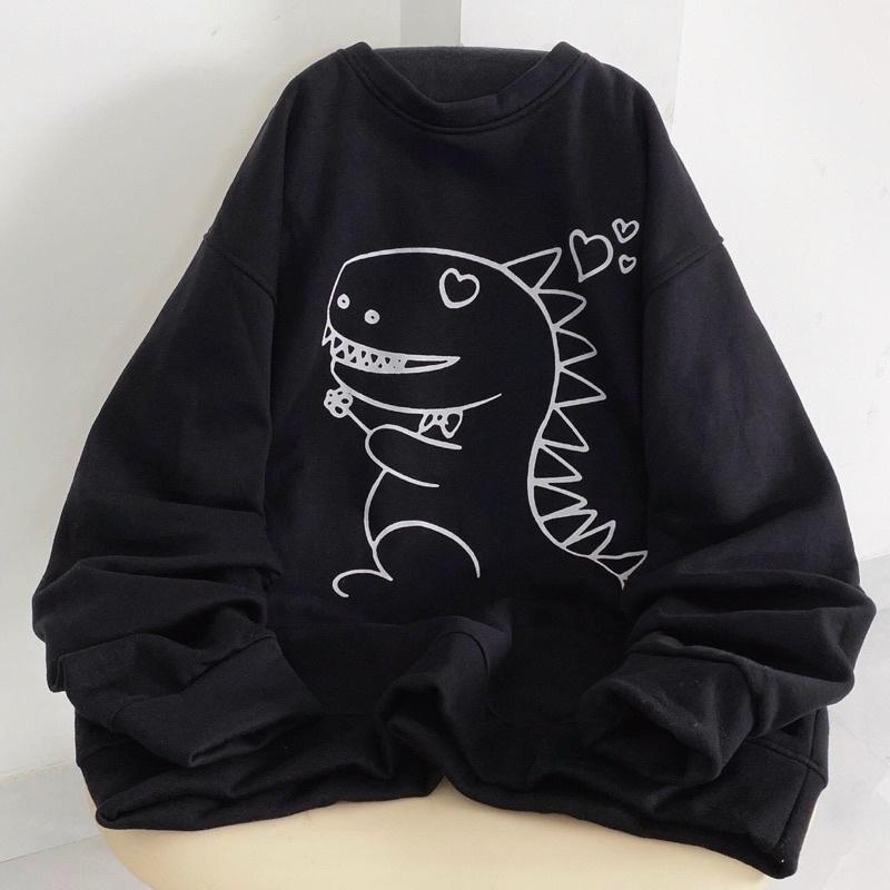 Áo sweater nam nữ nỉ bông qc dày dặn form rộng tay phồng chuôi đầu tay bí unisex in KHỦNG LONG