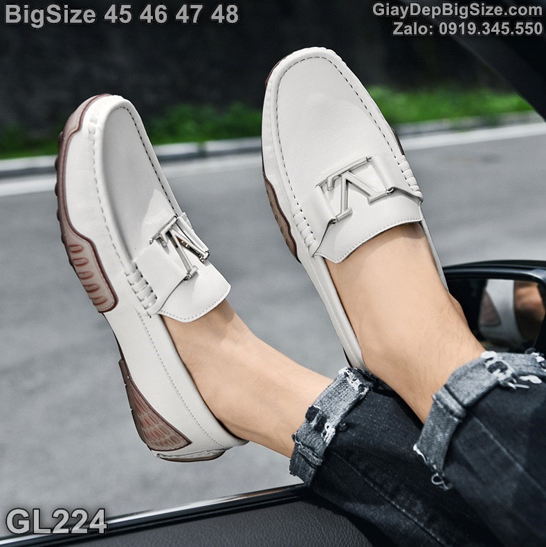 Giày mọi xỏ da thật, giày lười cỡ lớn 45 46 47 48 cho nam cao to chân ú bè. Big size slip-on shoes for wide feet - GL224