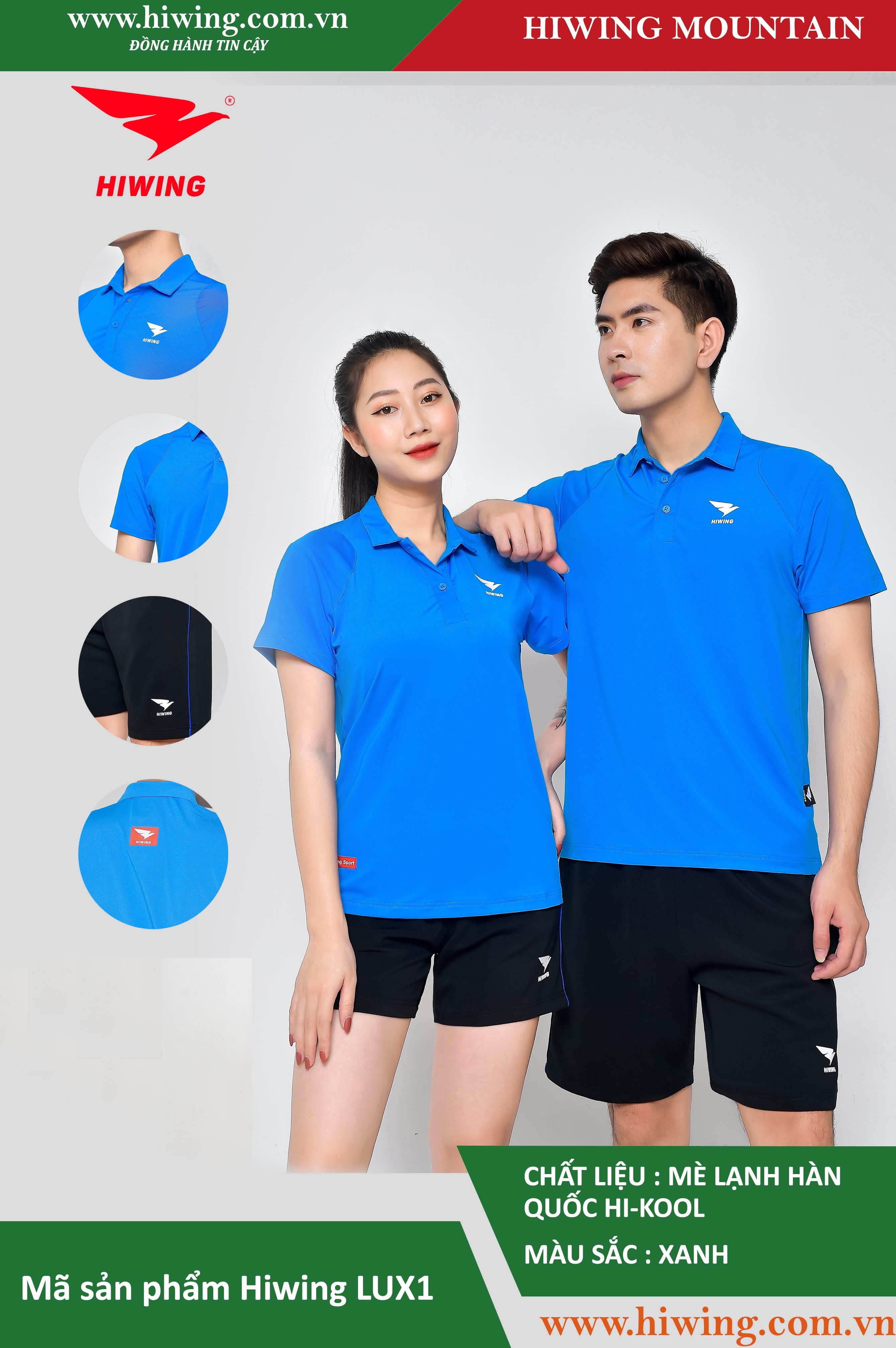 Áo tennis, áo cầu lông Hiwing Mountain Lux 1 màu xanh