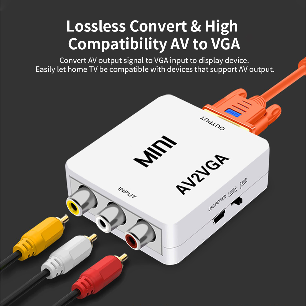 Bộ chuyển đổi AV sang VGA 1080P HD Mini VGA Converter Bộ chuyển đổi video ABS Shell cho STB / Máy tính