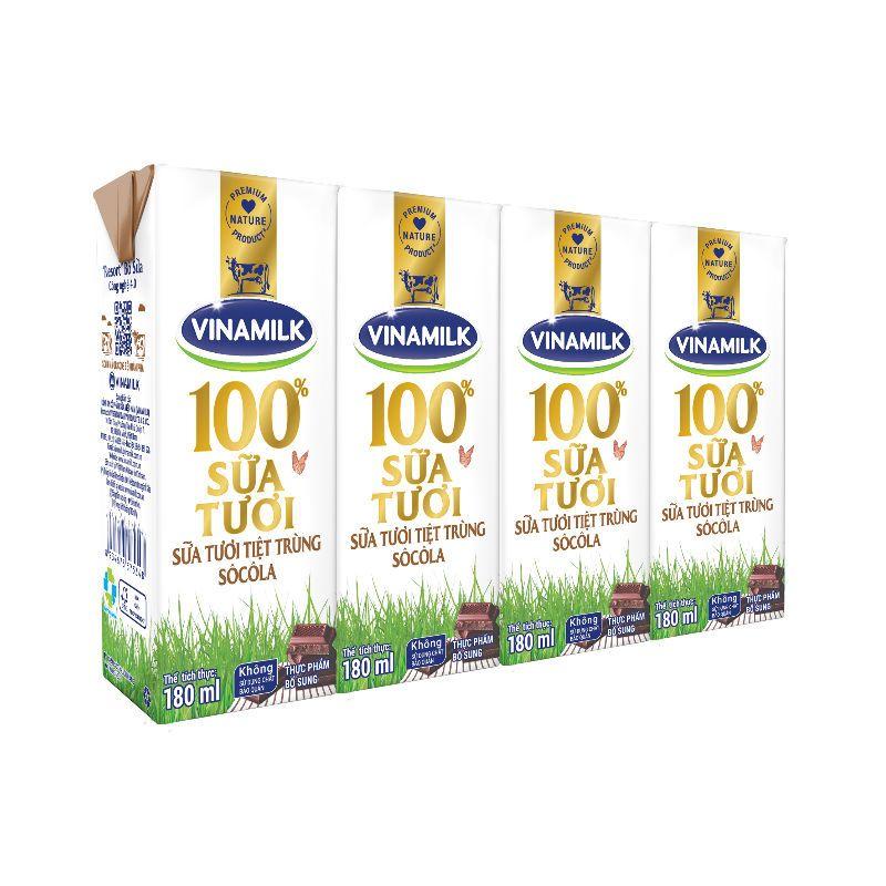Sữa Tươi Tiệt Trùng Vinamilk 100 Hương Socola 180ML Lốc 4 Hộp – 8934673575348
