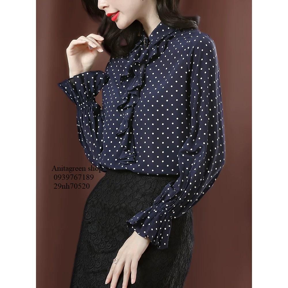 TK70520-SƠ MI NỮ CHẤM BI VIỀN BÈO S-6XL