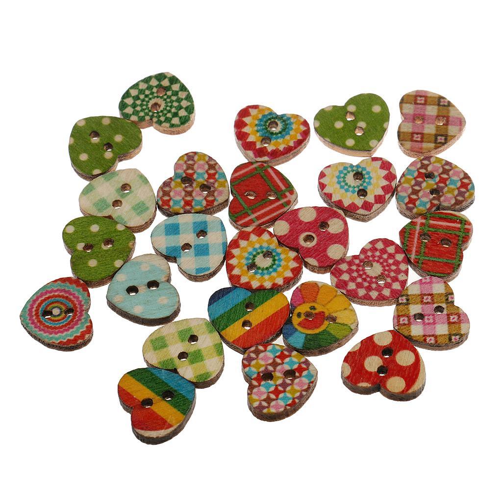 2-4pack 100pcs Heart Shaped Painted 2 Hole Wood Buttons 15mm for Sewing