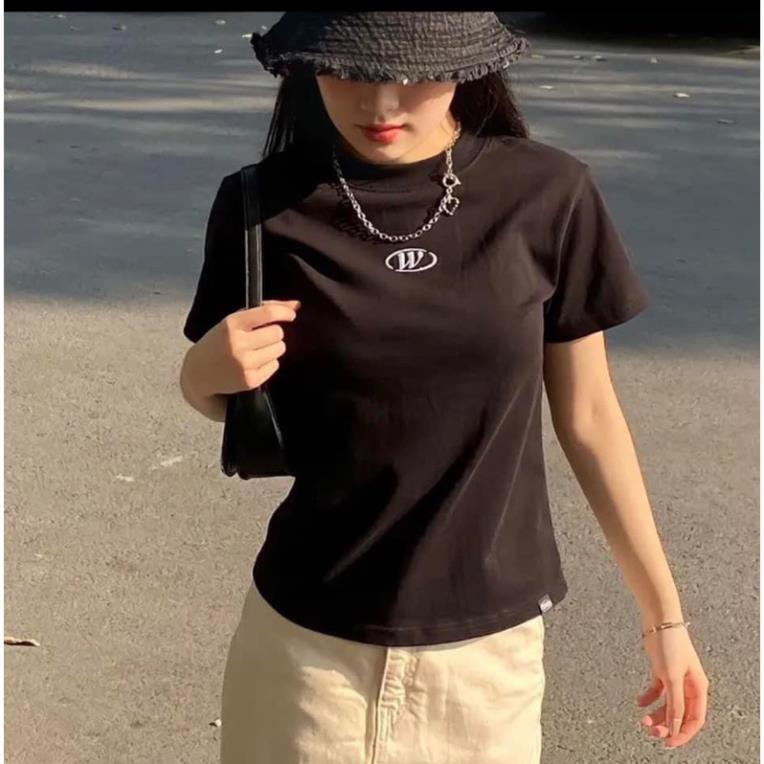[Hàng Hot] Áo Thun Baby Tee Thêu Logo W Chất Thun Tăm Form Đẹp  Áo Phông Tay Lỡ Dáng Vừa Hot Trend 2023 - Đen