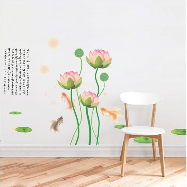 Decal trang trí Hoa Sen Nhạt màu da chữ tàu