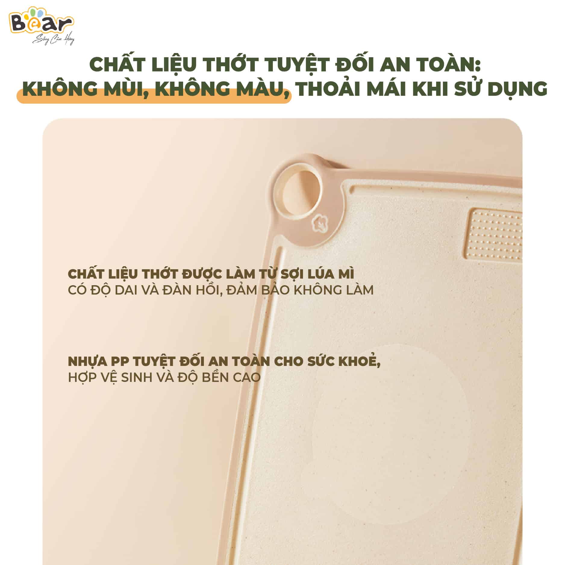 Thớt Nhựa Kháng Khuẩn Cao Cấp BEAR CX-E0023 Size S Chống Đọng Nước Chống Trượt Chống Mốc Tiêu Chuẩn Chất Lượng Toàn Cầu - Hàng Chính Hãng