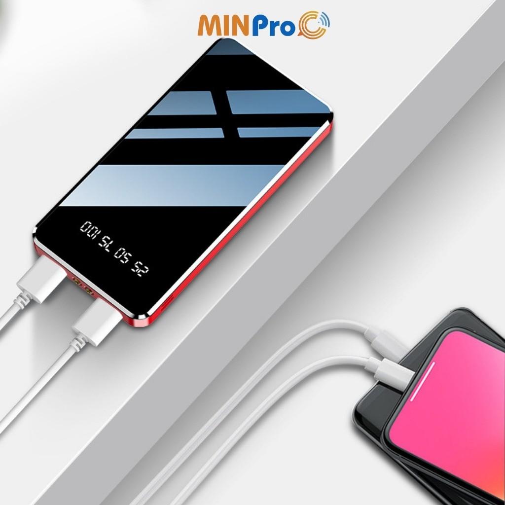 Sạc dự phòng mặt gương Cao Cấp 30000 mAh 2 cổng USB ,sạc nhanh tích hợp đèn siêu sáng 30.000mAh - MINPRO