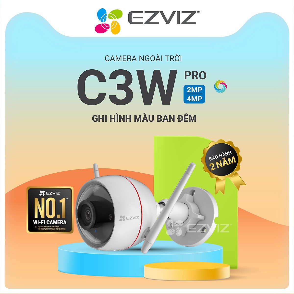 Camera IP Wifi ngoài trời EZVIZ C3W 4MP ( độ phân giải 2K ) - ban đêm có màu - đàm thoại 2 chiều - Có đèn và còi báo động - hổ trợ thẻ nhớ lên đến 256G - hàng nhập khẩu