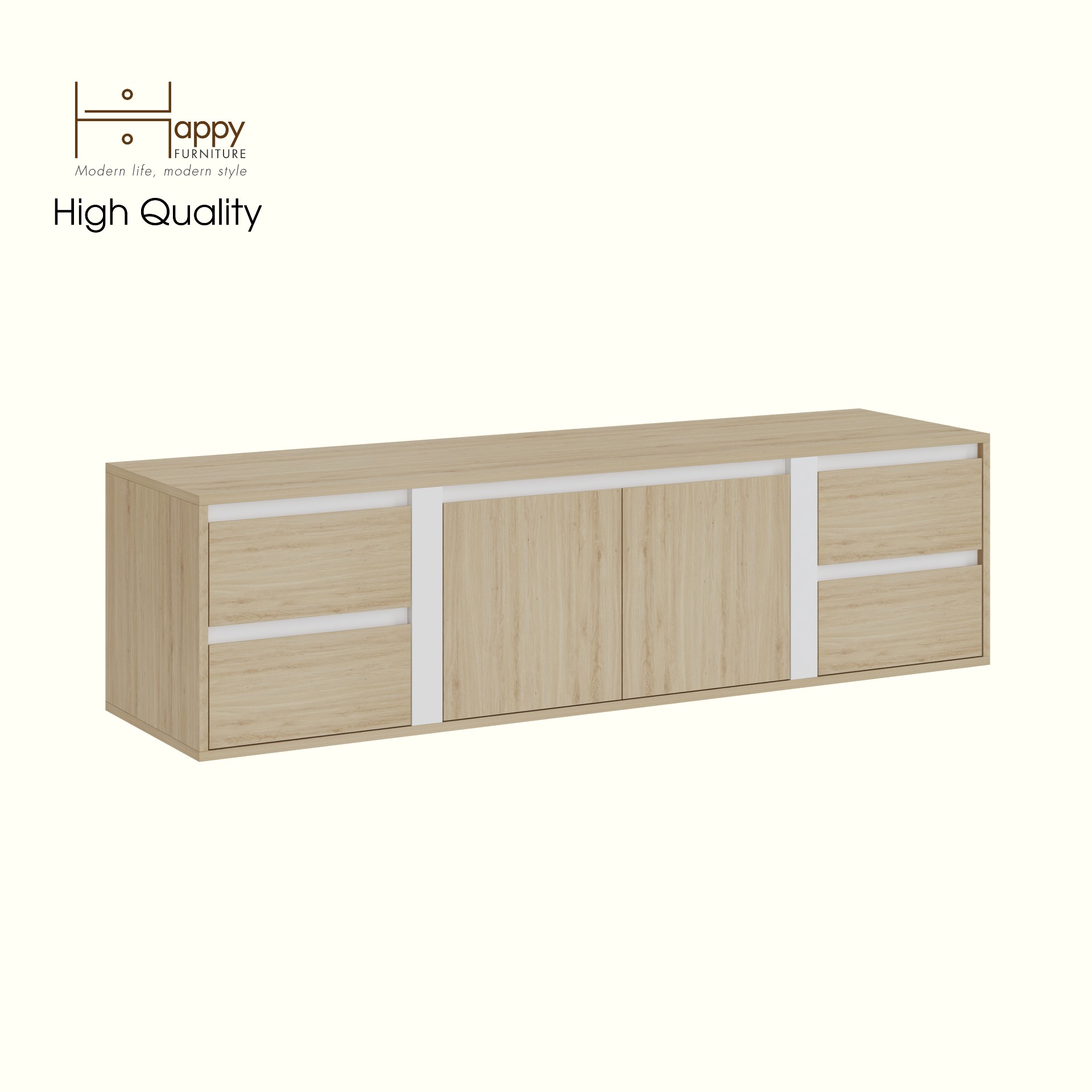 HAPPY FURNITURE , Kệ TV 2 cửa mở 4 ngăn kéo , KTV_107 , 165cm x 45cm x 45cm DxRxC