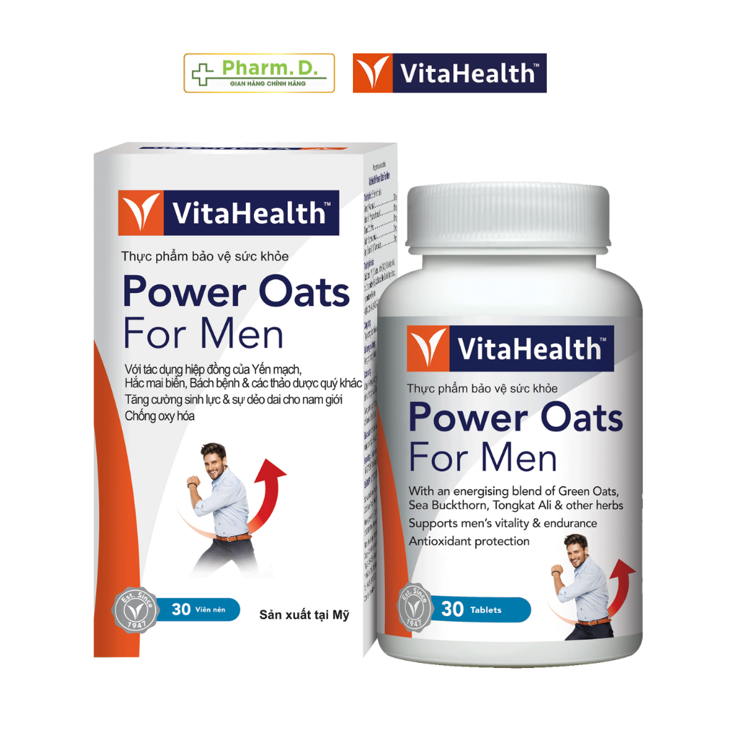 Viên Uống Hỗ Trợ Tăng Cường Sinh Lý Nam Giới VITAHEALTH Power Oats For Men (Hộp 30 Viên)