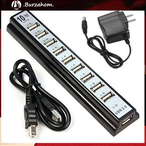 HUB chia 10 cổng Usb 2.0 + bộ chuyển đổi nguồn Us cho Pc Laptop và phụ kiện