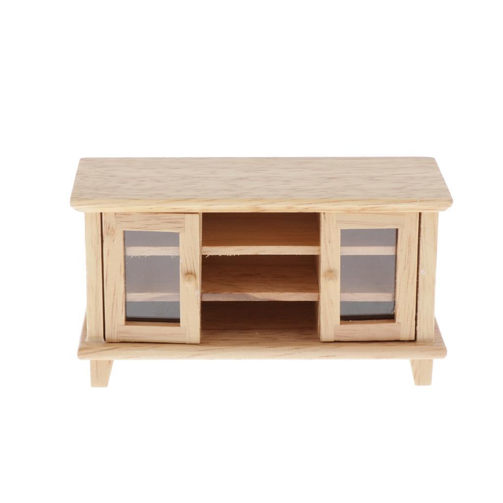 1:12 Dollhouse Furniture Brown Wooden TV Cabinet for Living Room Decoration,