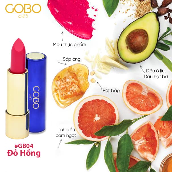 Son GOBO màu thực phẩm, không chì - 100% thiên nhiên giúp Môi mềm mại, tươi tắn, bền màu mà không làm thâm môi - Vị cam ngọt - Son COCAYHOALA