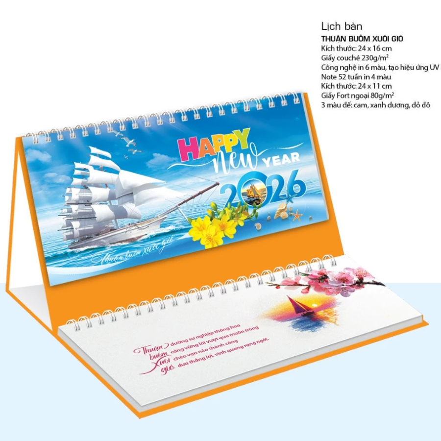 Lịch Bàn 2026 Vanlangbooks - Thuận Buồm Xuôi Gió  Kèm Note 52 Tuần Tiện Lợi - Vllb18B - Màu Cam