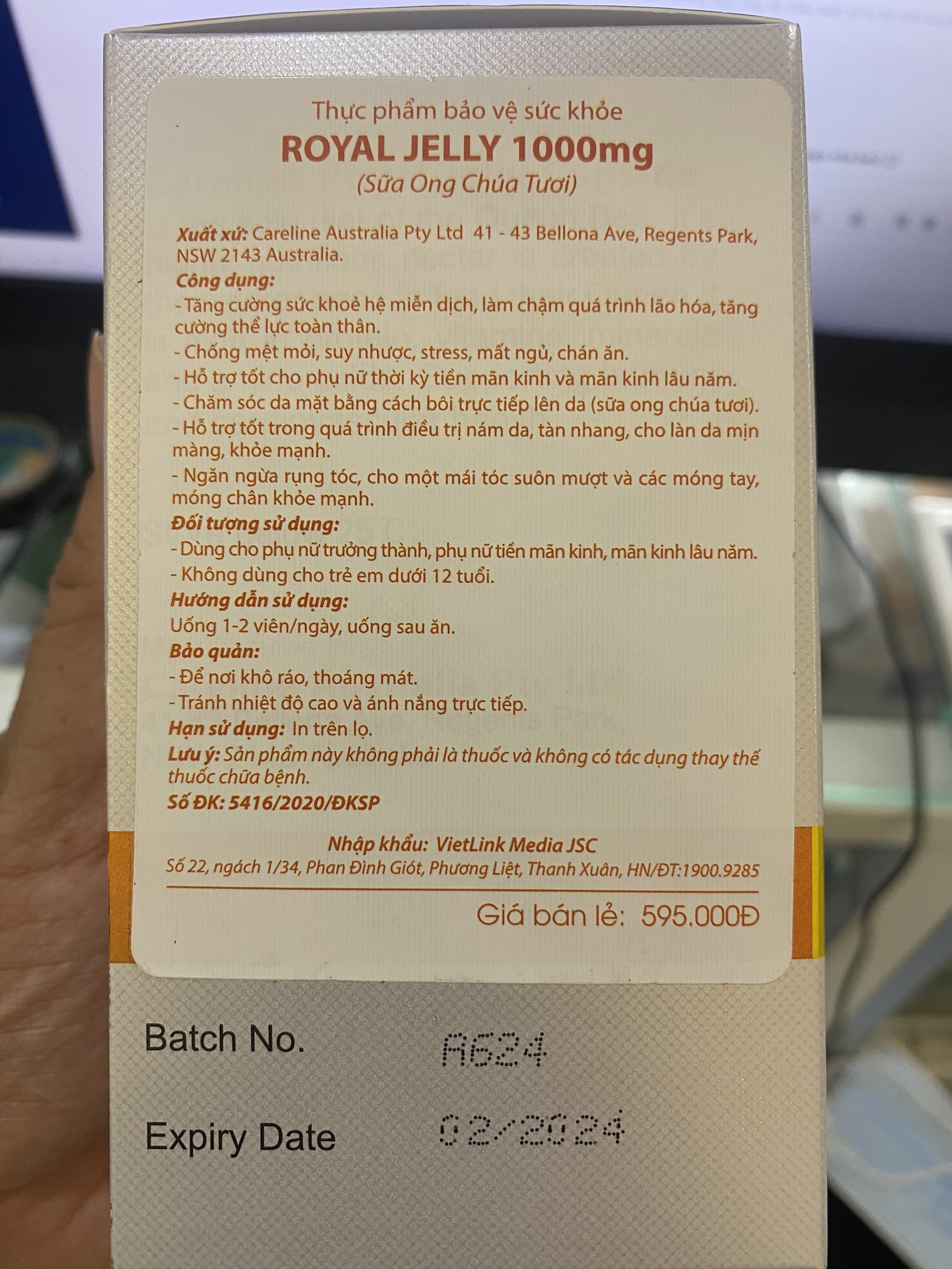 Sữa ong chúa cao cấp từ Úc ROYAL JELLY 100mg hộp 100 viên, chống lão hóa da, tăng cường sinh lý nữ