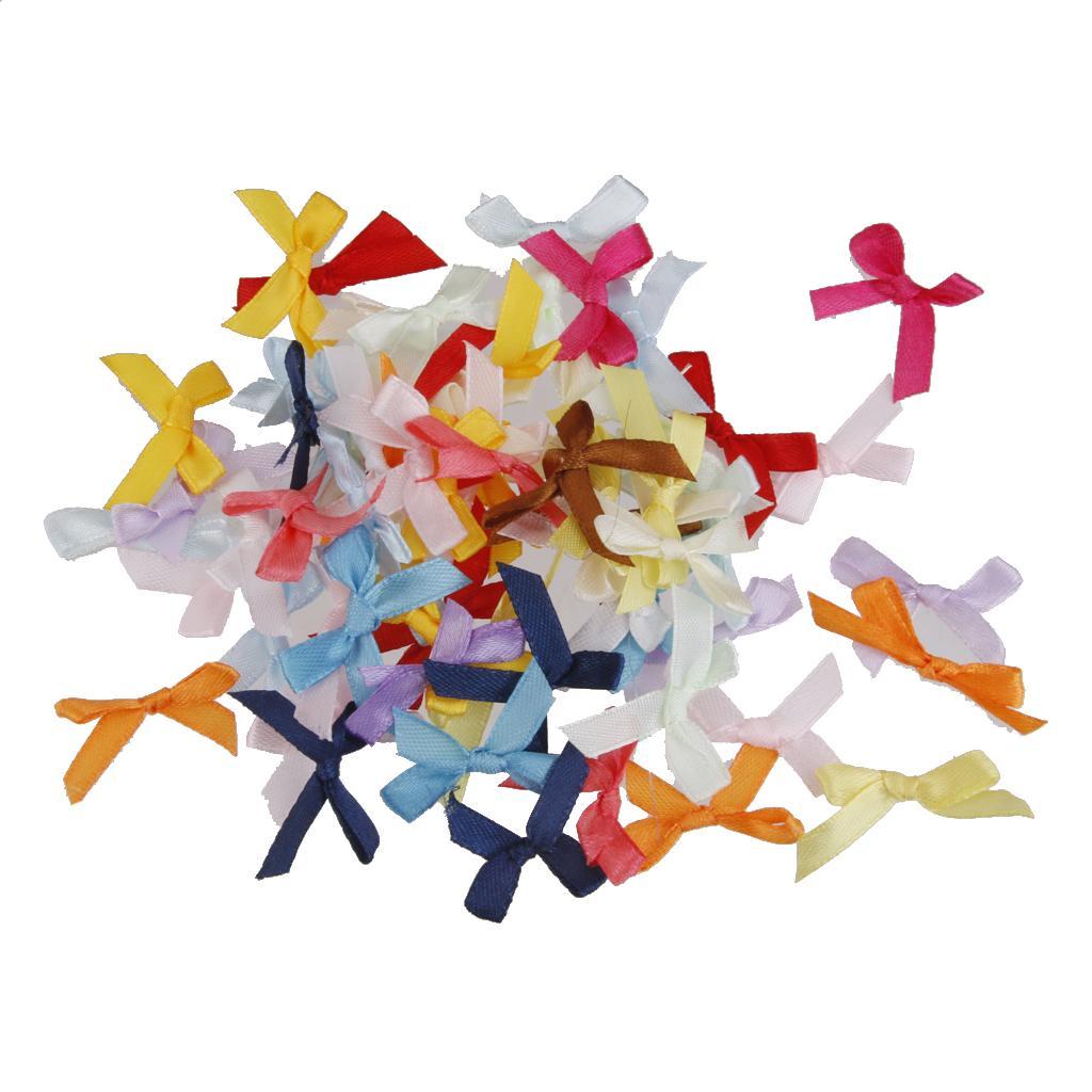 Pack of 100 Mini Satin Ribbon Flowers Bows for DIY Craft Wedding Decoration Colorful