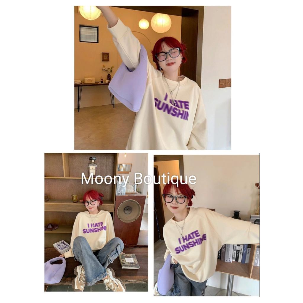 Áo Sweater Nỉ I HATE SUNSHINE Màu Be Tay Bo Cổ Tròn Nam Nữ Dài Tay Dáng Rộng
