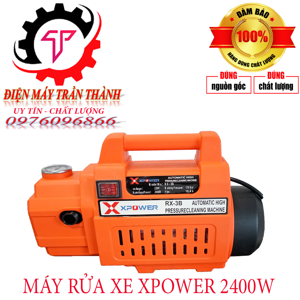 máy rửa xe cao áp Xpower 2400W dây 15m tặng cần nối súng dài,bình tạo bọt,hàng chính hãng nhập khẩu 2024 bảo hành 12 tháng