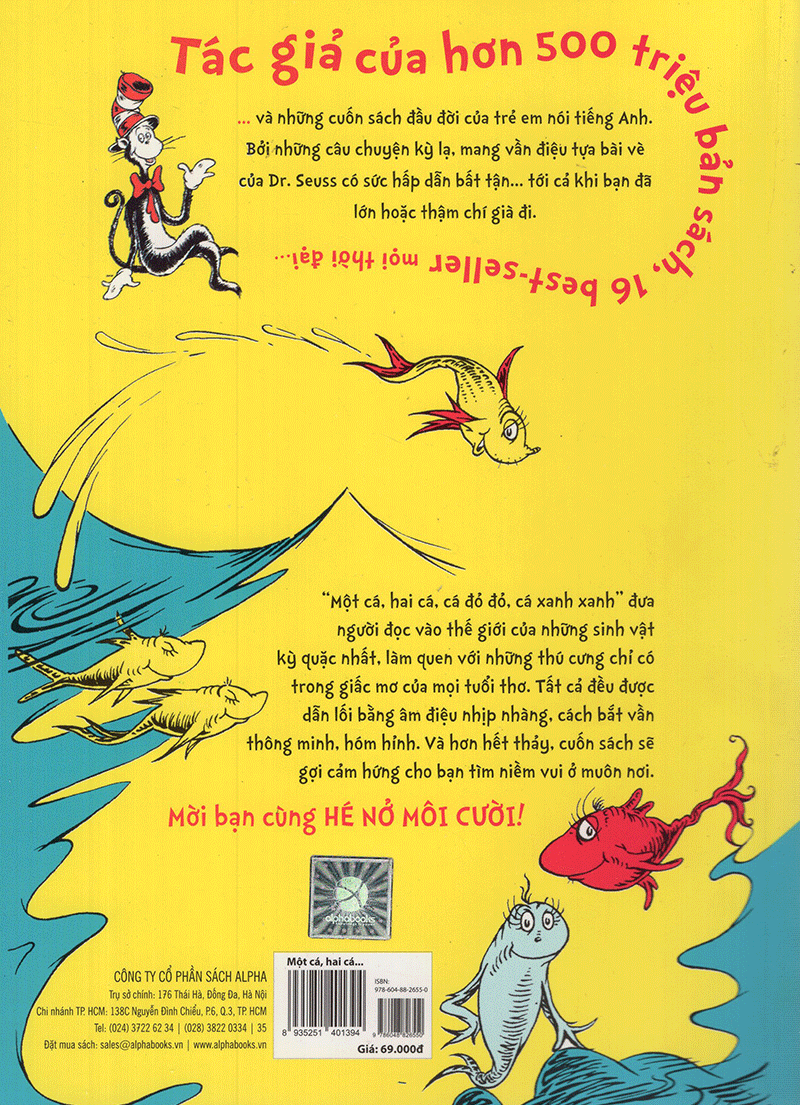 Dr. Seuss: One Fish, Two Fish, Red Fish, Blue Fish – Một Cá, Hai Cá, Cá Đỏ Đỏ, Cá Xanh Xanh ( Tặng Kèm Bookmark Tuyệt Đẹp )