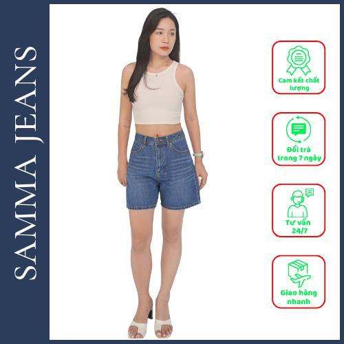 Quần jean short nữ SJS02_Quần short đùi nữ, quần jean đùi nữ from chữ A 2 túi trước, co giãn nhẹ, chĩnh hãng SAMMA JEANS
