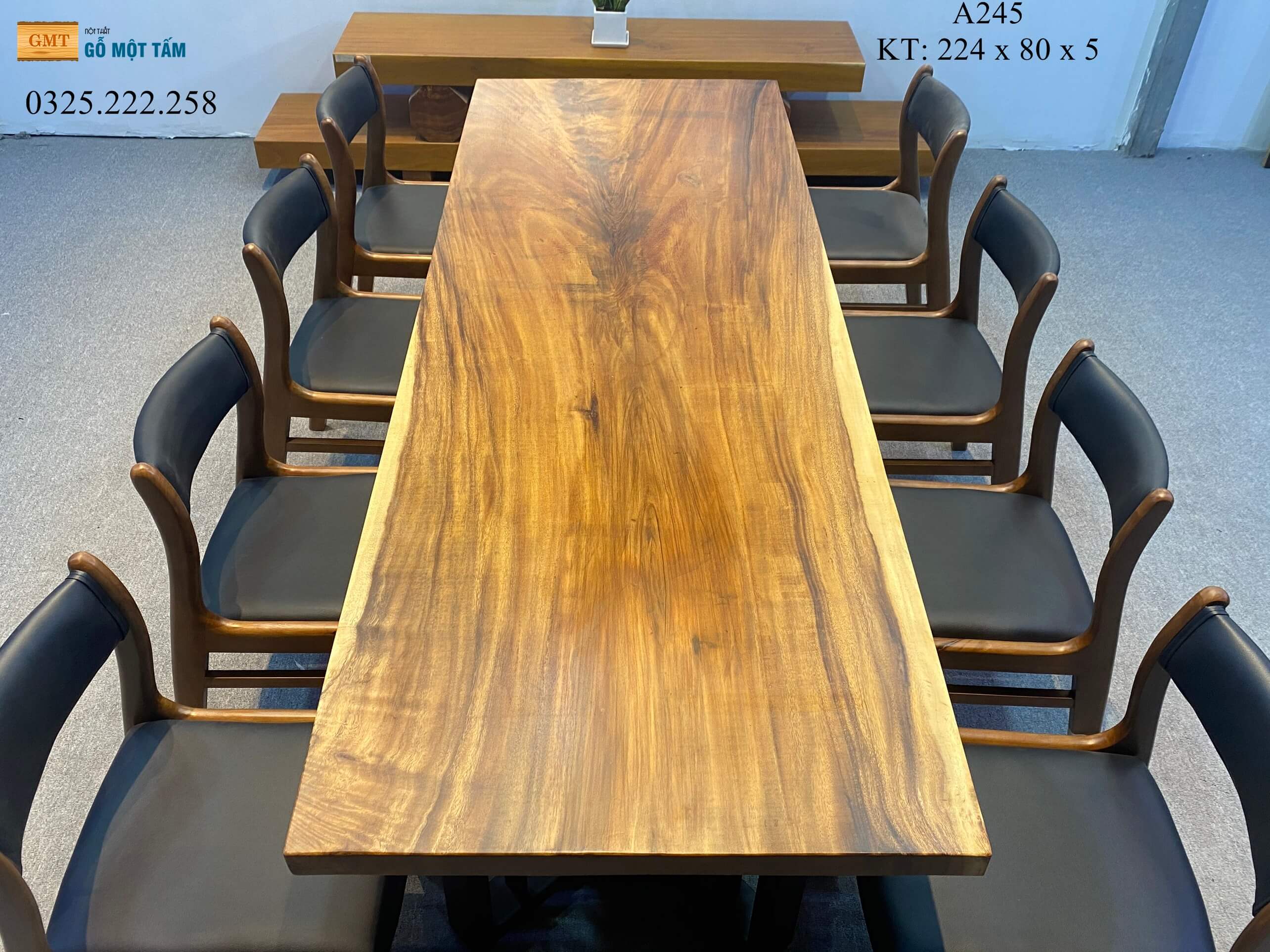 Bàn Ăn Gỗ Me Tây, Bàn Cafe Gỗ Me Tây, Bàn Gỗ Me Tây Nguyên Tấm Dài 2,24m Rộng 80cm Dày 5cm
