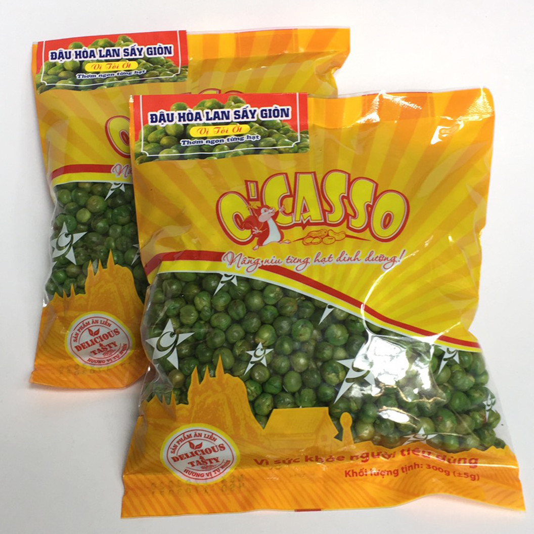 2 Gói Đậu Hòa Lan Sấy Giòn Vị Tỏi Ớt O'Casso 300g