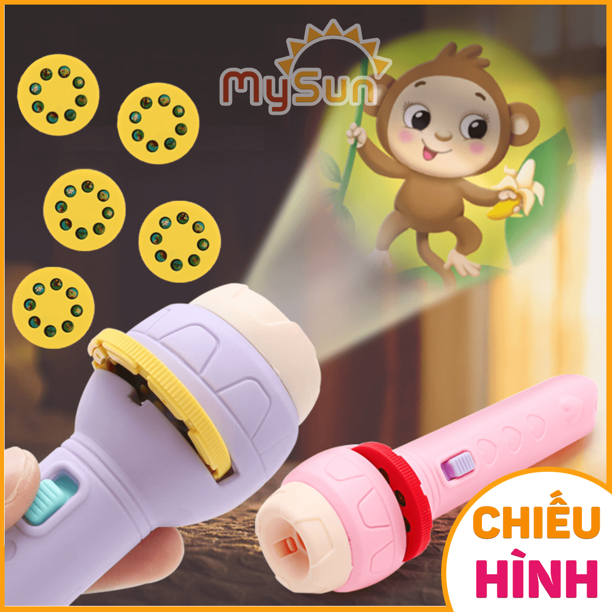 Đèn pin đồ chơi chiếu 24 - 56 hình con vật kể chuyện cho bé.