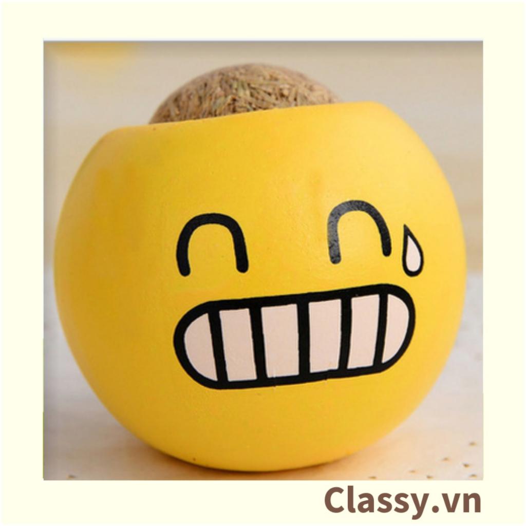 Chậu cây cảnh mini hình mặt cười vui đáng yêu, Emojji đẹp, chậu cây hình em bé baby xinh, tặng kèm đất và hạt giống cỏ