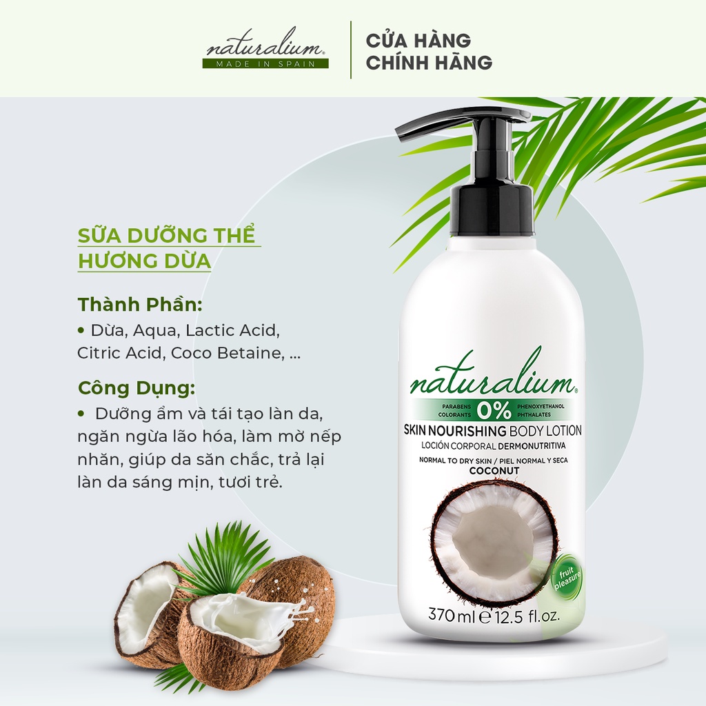 Sữa dưỡng thể NATURALIUM Skin Nourishing Body Lotion hương dừa 370ml giúp tái tạo da, chống lão hóa & dưỡng da căng mịn