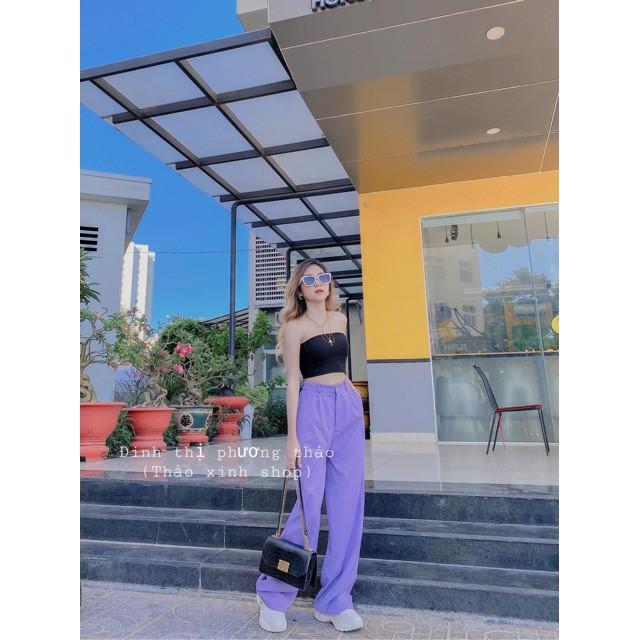 Quần culottes cúc trước 1 khuy màu tím hoa cà cá tính