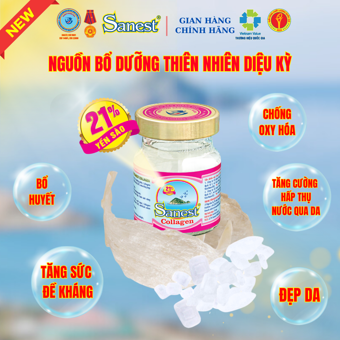NEW [ Combo 30 lọ] Nước Yến sào Khánh Hòa Sanest 21% - Collagen