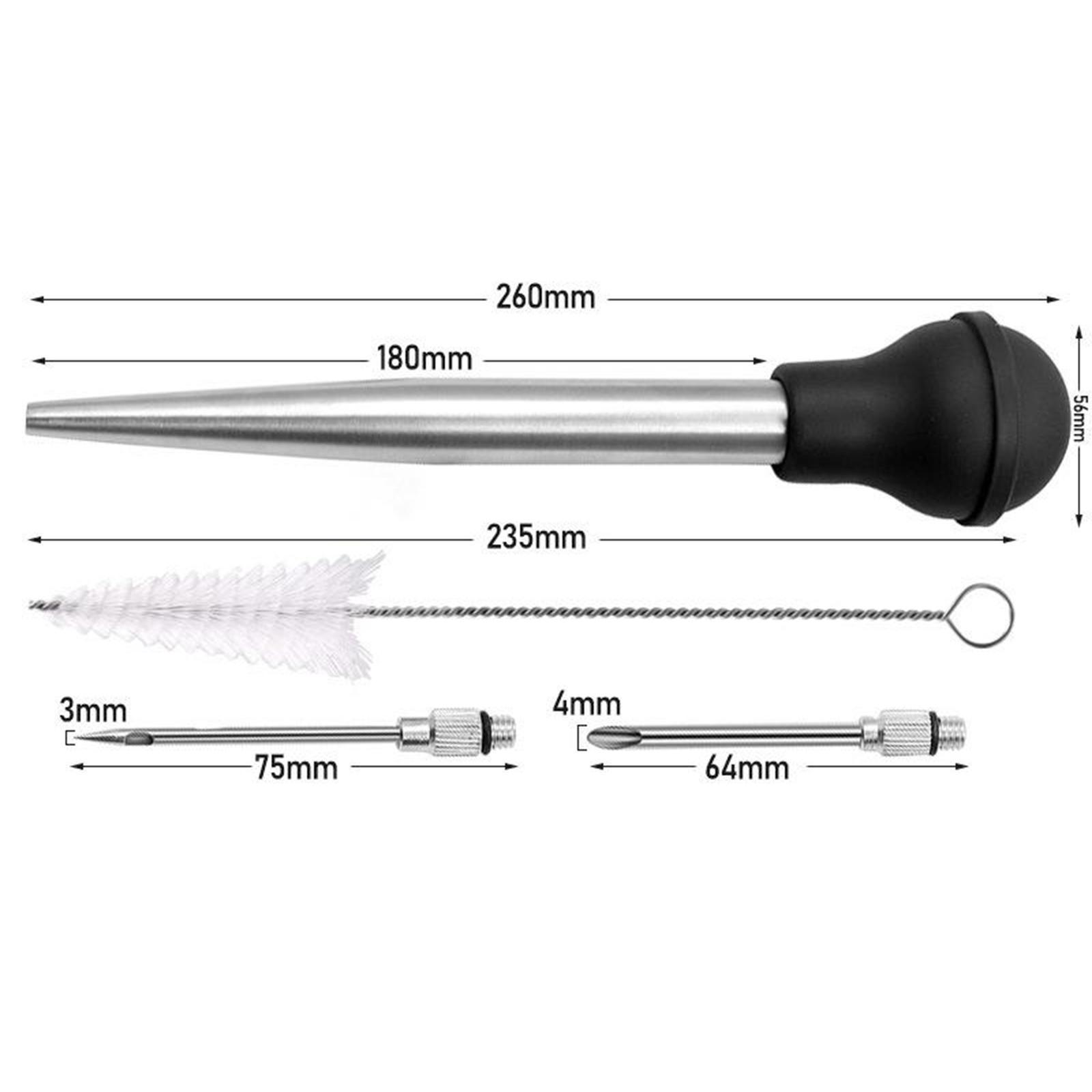 Stainless Turkey Baster Injector Needle Silicone Bulb for Basting Kitchen black