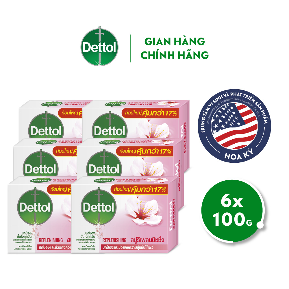 Combo 6 xà phòng Dettol kháng khuẩn dưỡng da 100g