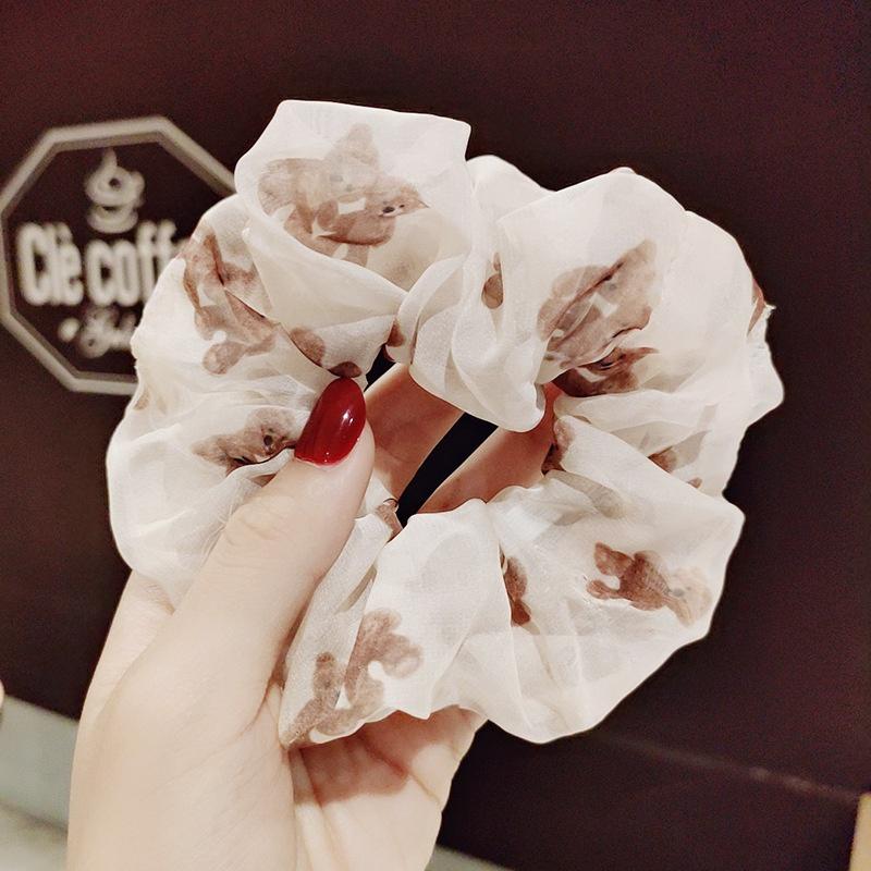 Dây cột tóc scrunchies vải voan họa tiết Gấu Teady