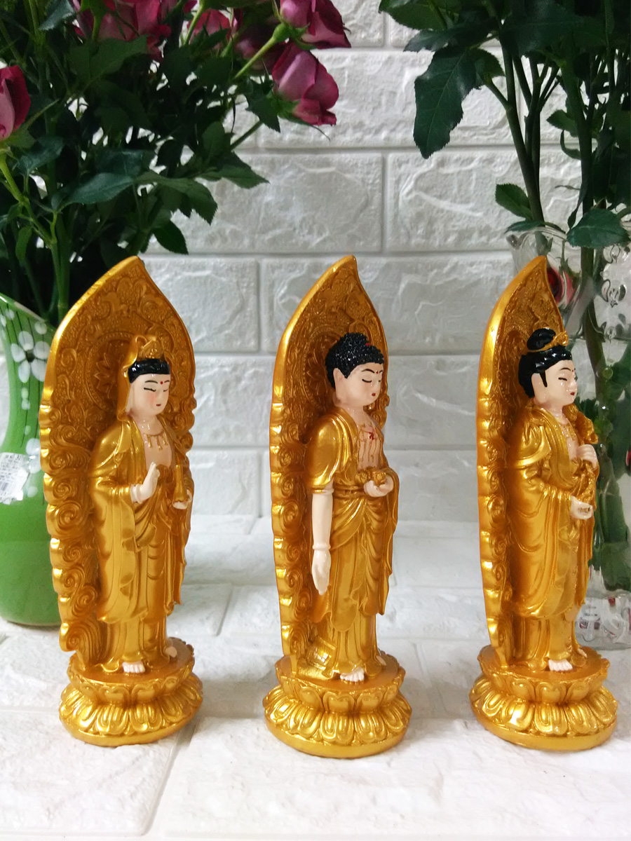 Bộ tượng Tam thế Phật nhũ vàng cao 18cm
