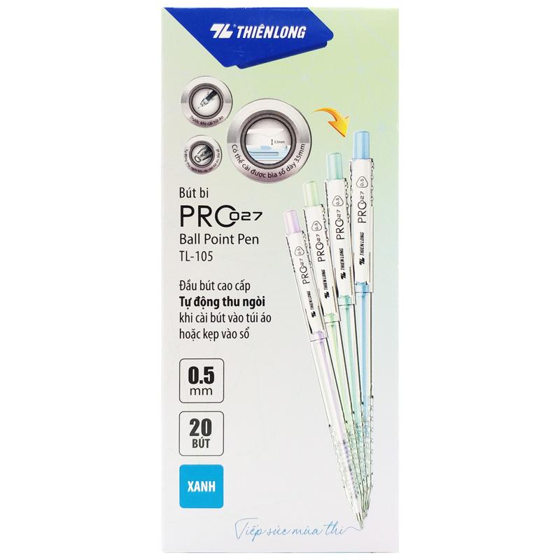 Hộp 20 Bút Bi Pro 027 0.5 mm - Thiên Long TL-105 - Mực Xanh