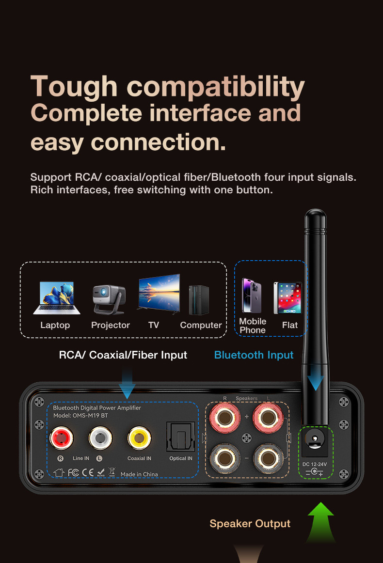 SOAIY Bộ Khuếch Đại Công Suất Kỹ Thuật Số Amplifier Bluetooth Tích Hợp DSP Hỗ Trợ Đầu Vào RCA Coaxial Optical 6.5mm M19 BT - Hàng Nhập Khẩu