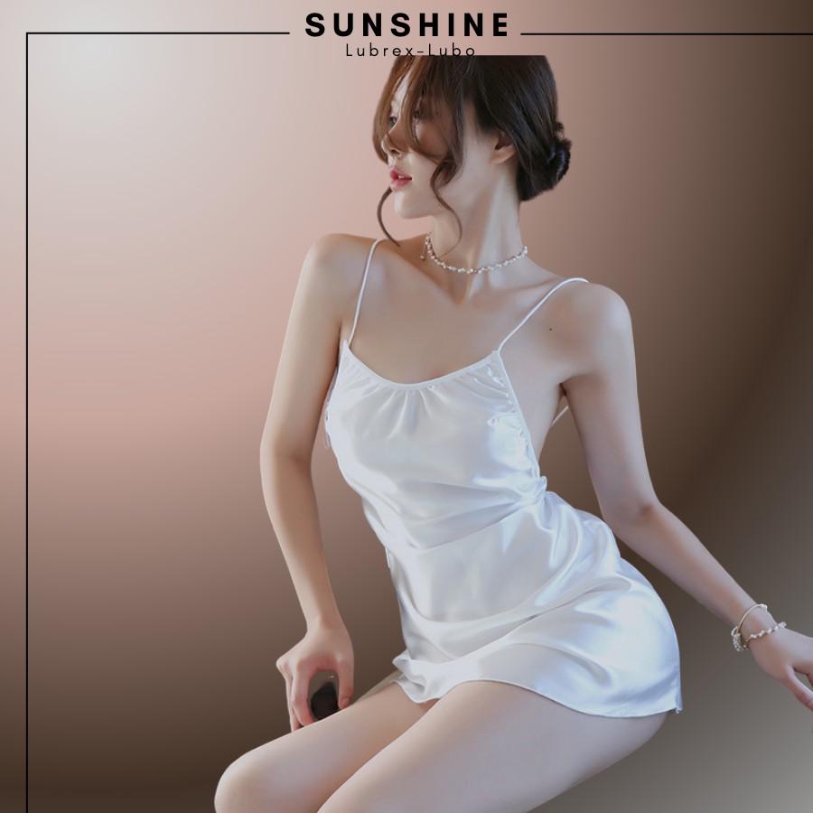 Đầm ngủ lụa 2 dây trắng sexy gợi cảm SUNSHINE LUBREXLUBO -LT1062 TRẮNG