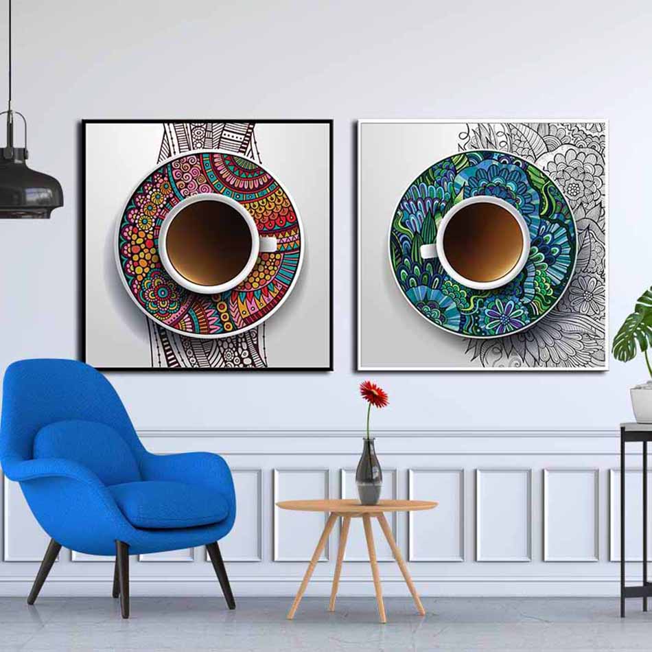 Bộ 2 tranh canvas decor cốc hoa văn - DC006