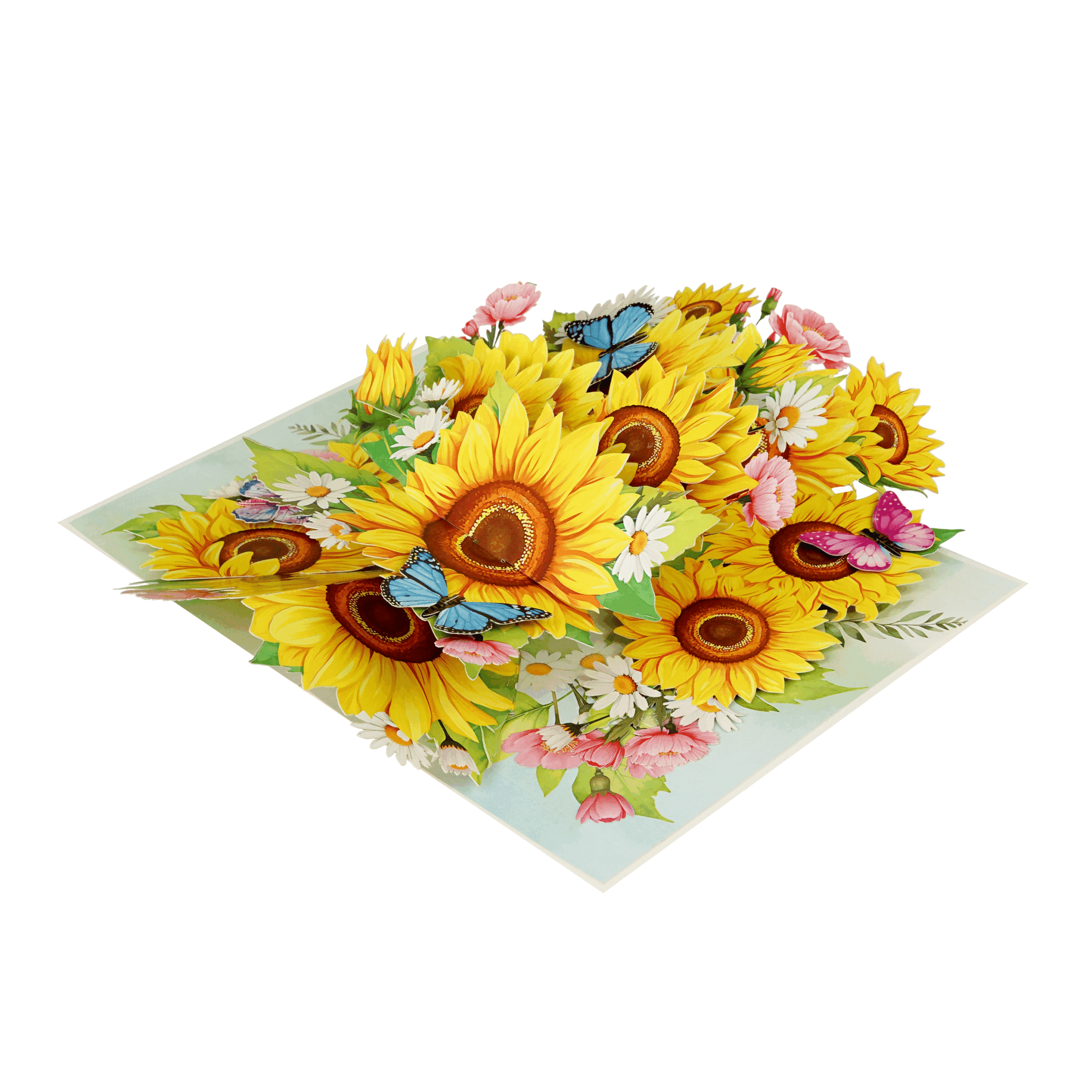 F64-  Thiệp 3D Hoa Hướng Dương &amp; Bướm Xanh – Pop Up Card Viethands Giftshop