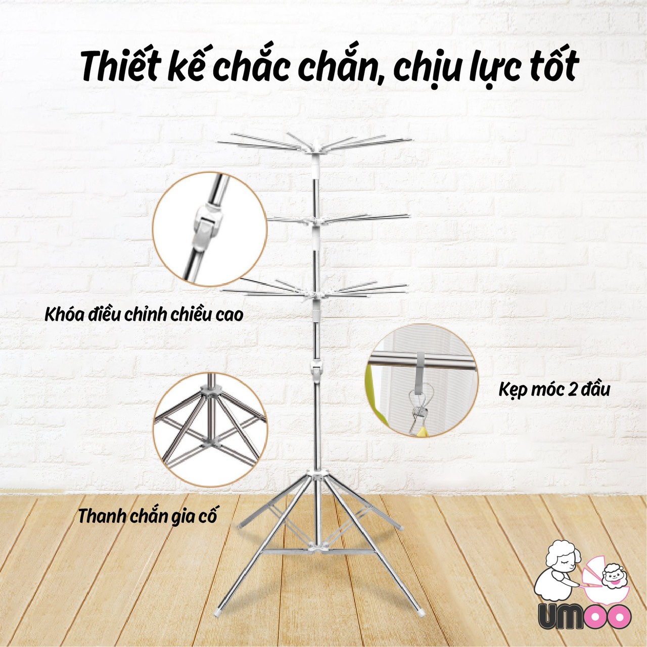 Gía Phơi Quần Áo Inox 3 Tầng Cho Bé, Có Thể Gấp Gọn