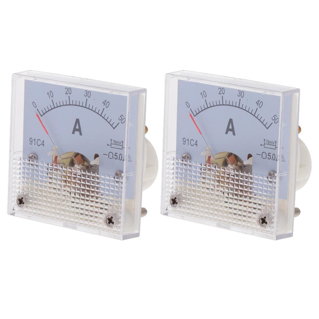 2Pcs DC Ammeter Analog Panel Meter Amp Meter Current Panel Meter Gauge 50A