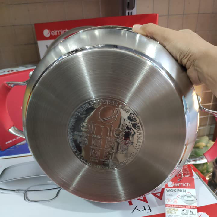 Nồi Inox 304 Elmich EL-5789 size 28cm 2 quai bọc silicone chống nóng, vung kính cường lực, đáy từ 5 lớp xuất xứ CH Séc - Hàng chính hãng