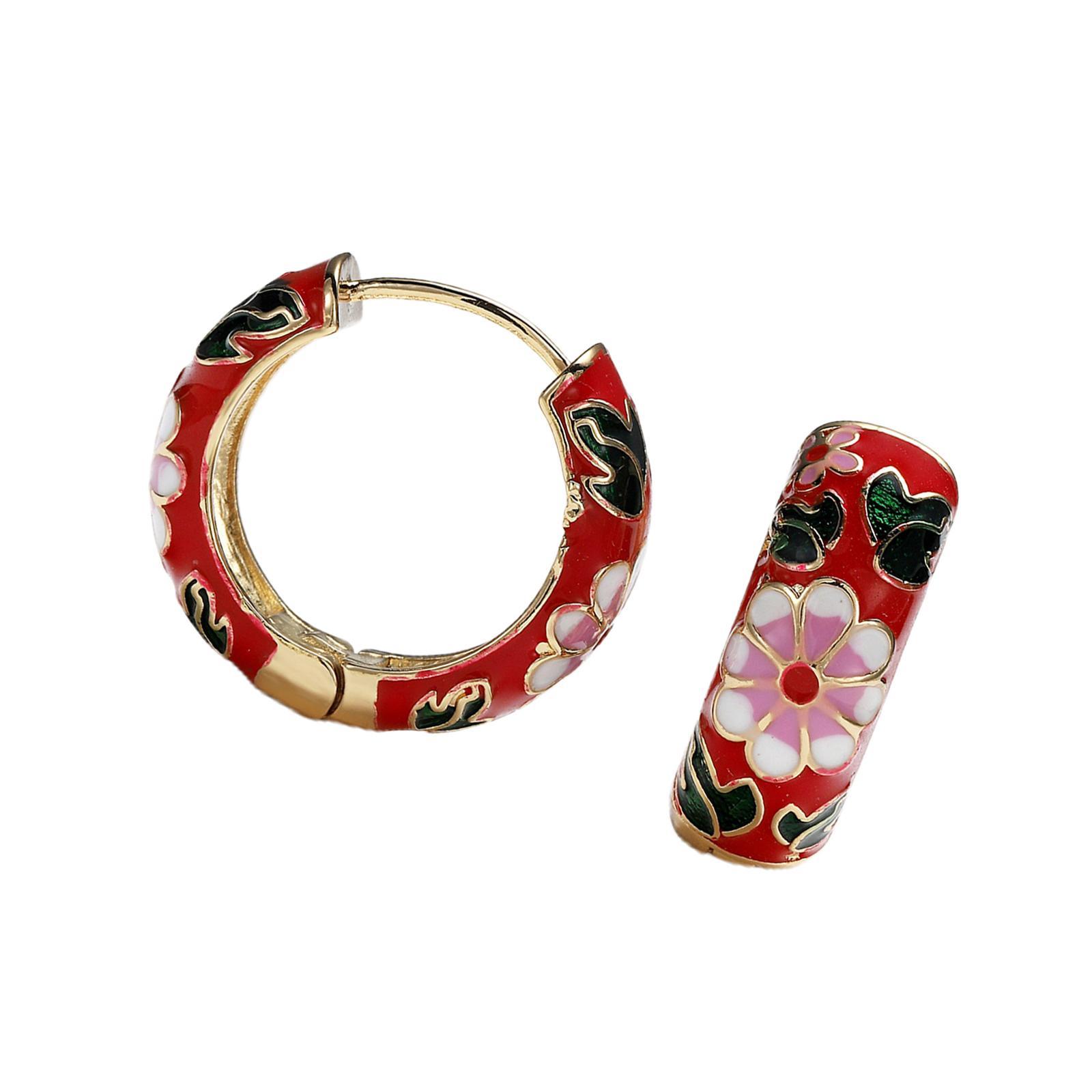 Elegant Hoop Earrings Party Jewelry Color Zircon Stud Earrings Red