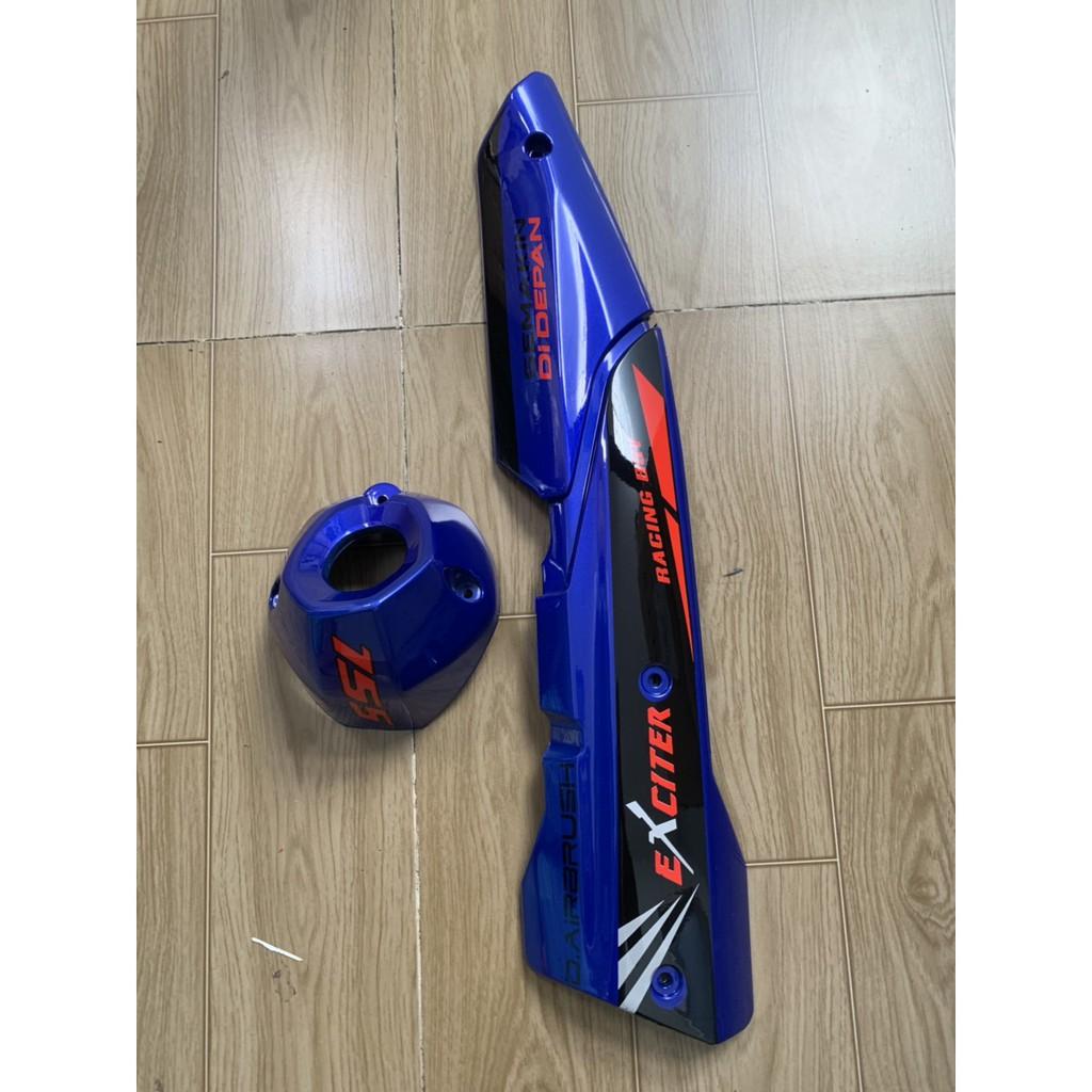 Ốp pô và chụp đích pô xe exciter 155 màu xanh tem đen